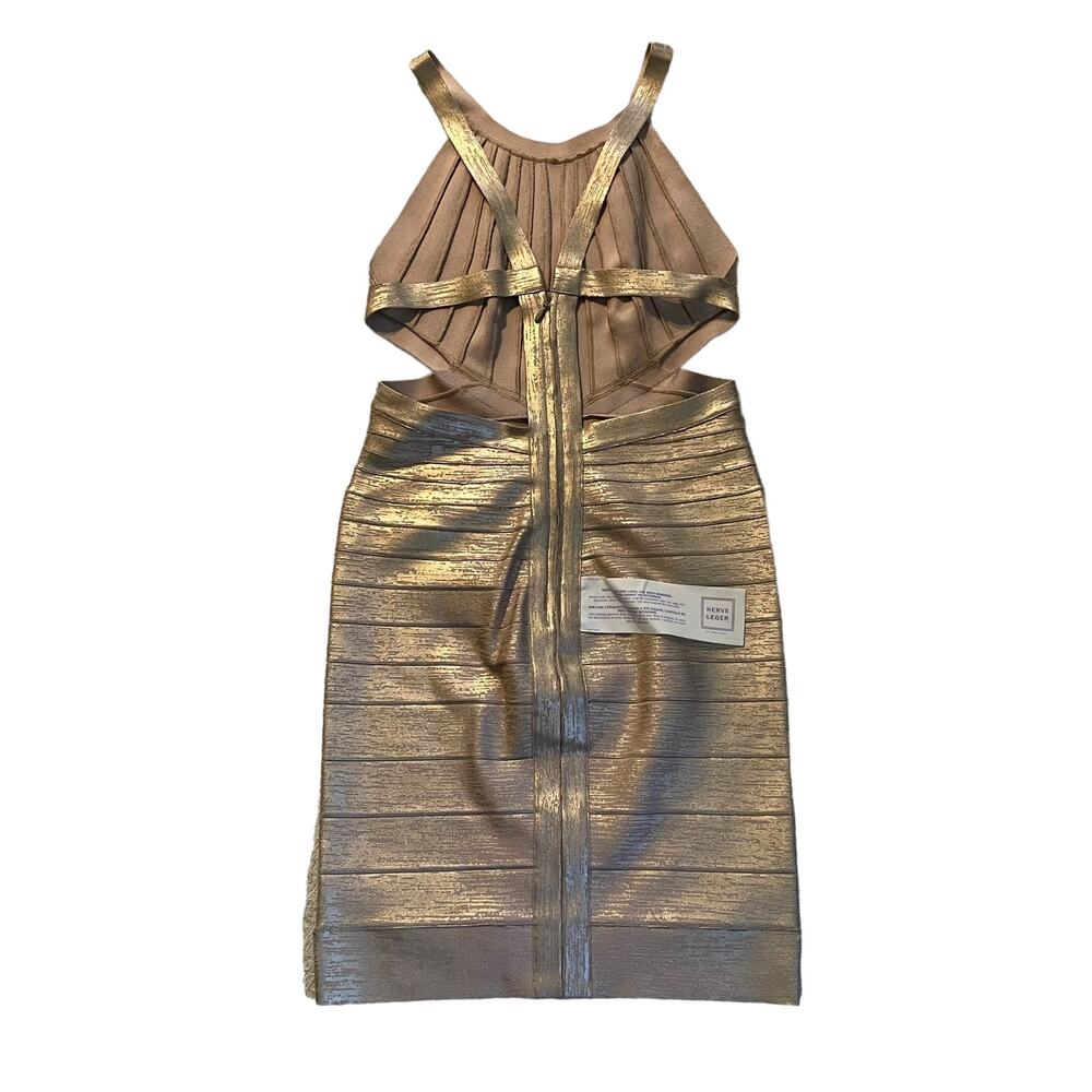 NWT Herve Leger Marina Foiled Bandage Dress in Rose Gold Combo Size Medium - Picture 6 of 15